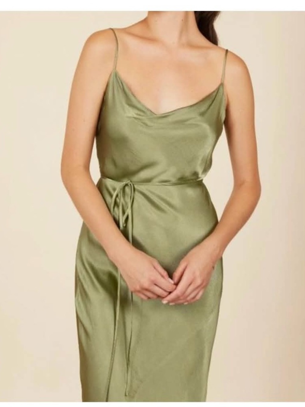 Park & Fifth Olive Satin Slip Midi Dress